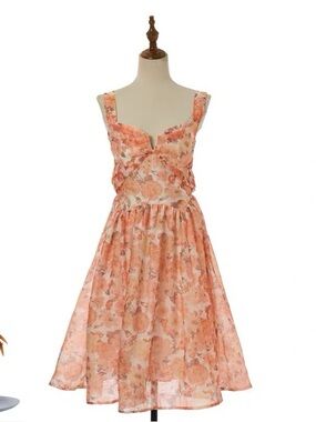 Designer-style Floral Peach Sundress with Sweetheart Neckline